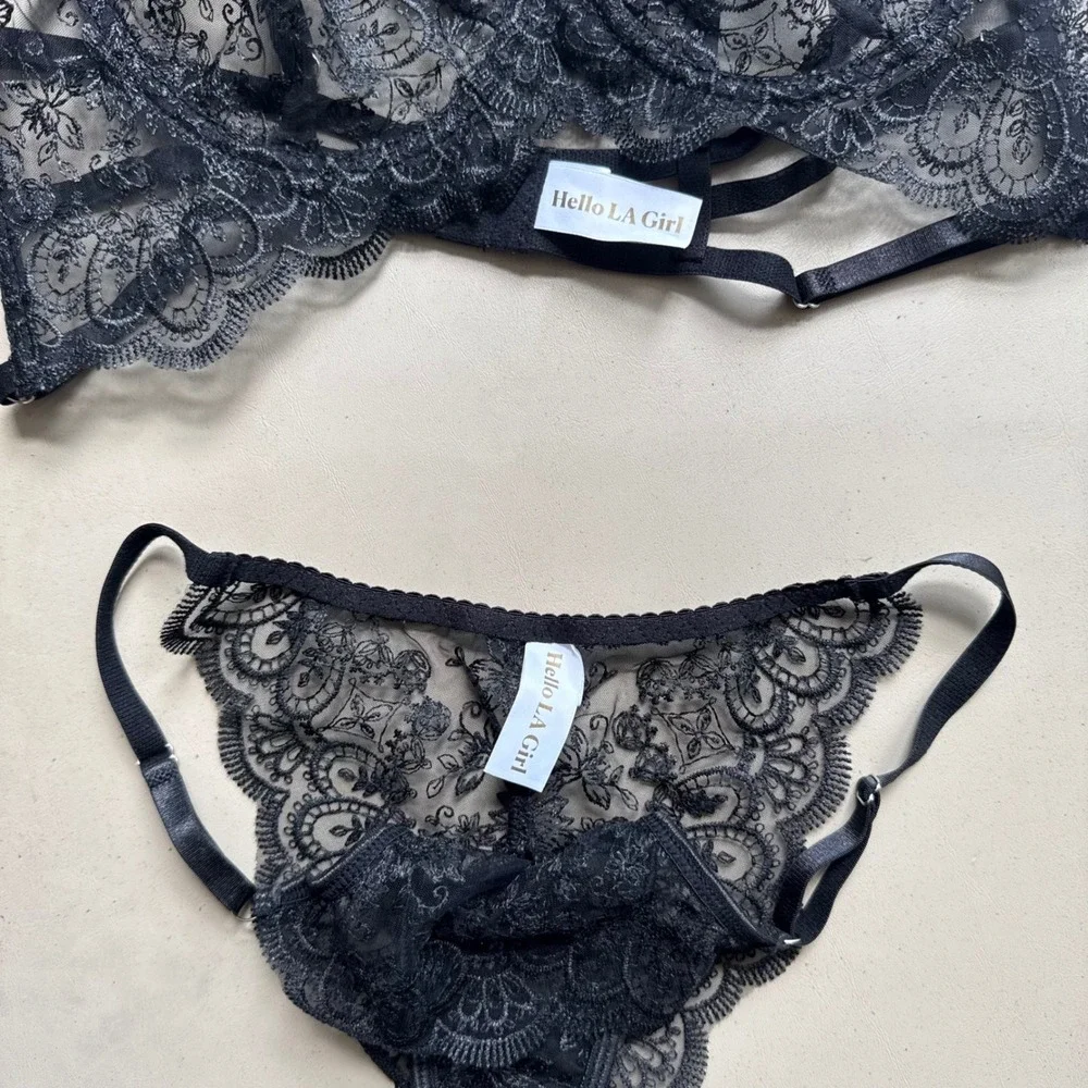 Black Lace Lingerie Set Lg Sexy Cage Back Underwire Dark Romance Boudoir Goth